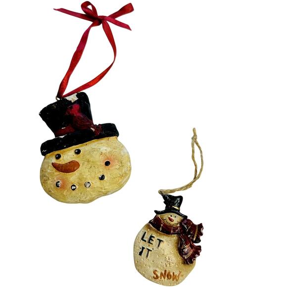 Primitive Farmhouse Christmas Bundle Of 2 Snowman Tree Ornaments - Picture 1 of 8